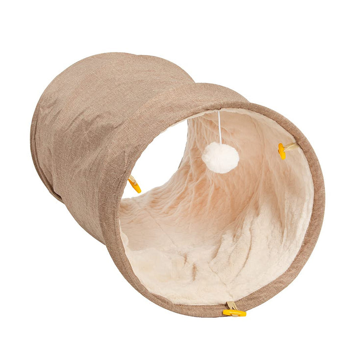 CanadianCat Company ® | Spieltunnel für Katzen mit Kuschelfell | beige | ca. 35 x 70 cm - Variable F