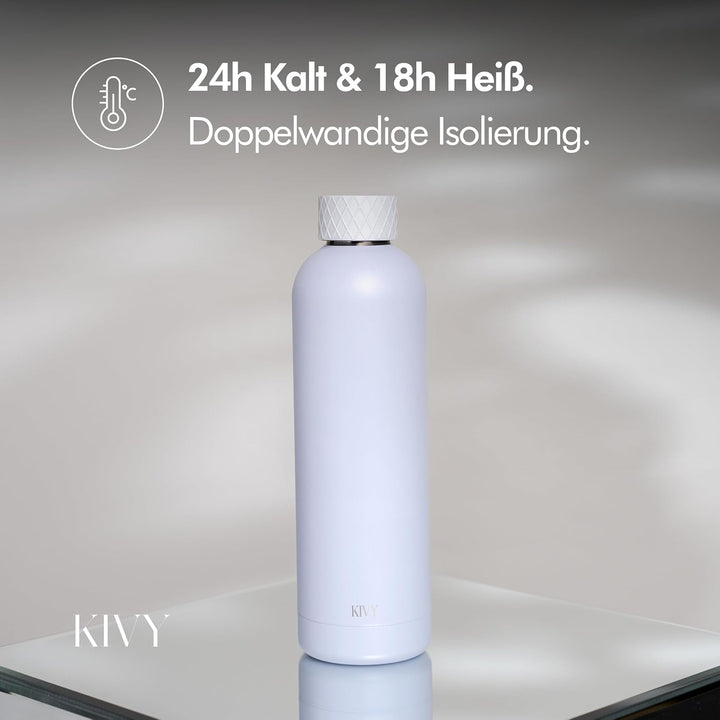 KIVY Edelstahl Trinkflasche 750ml - Auslaufsicher &amp; Kohlensäure geeignet | 24h kalt | 18h Heiss - Th