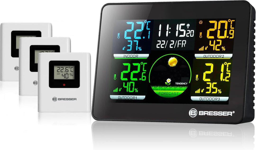 Bresser 7000023 Wetterstation Funk mit Aussensensor Thermo Hygro Quadro NLX mit 4 unterschiedlichen