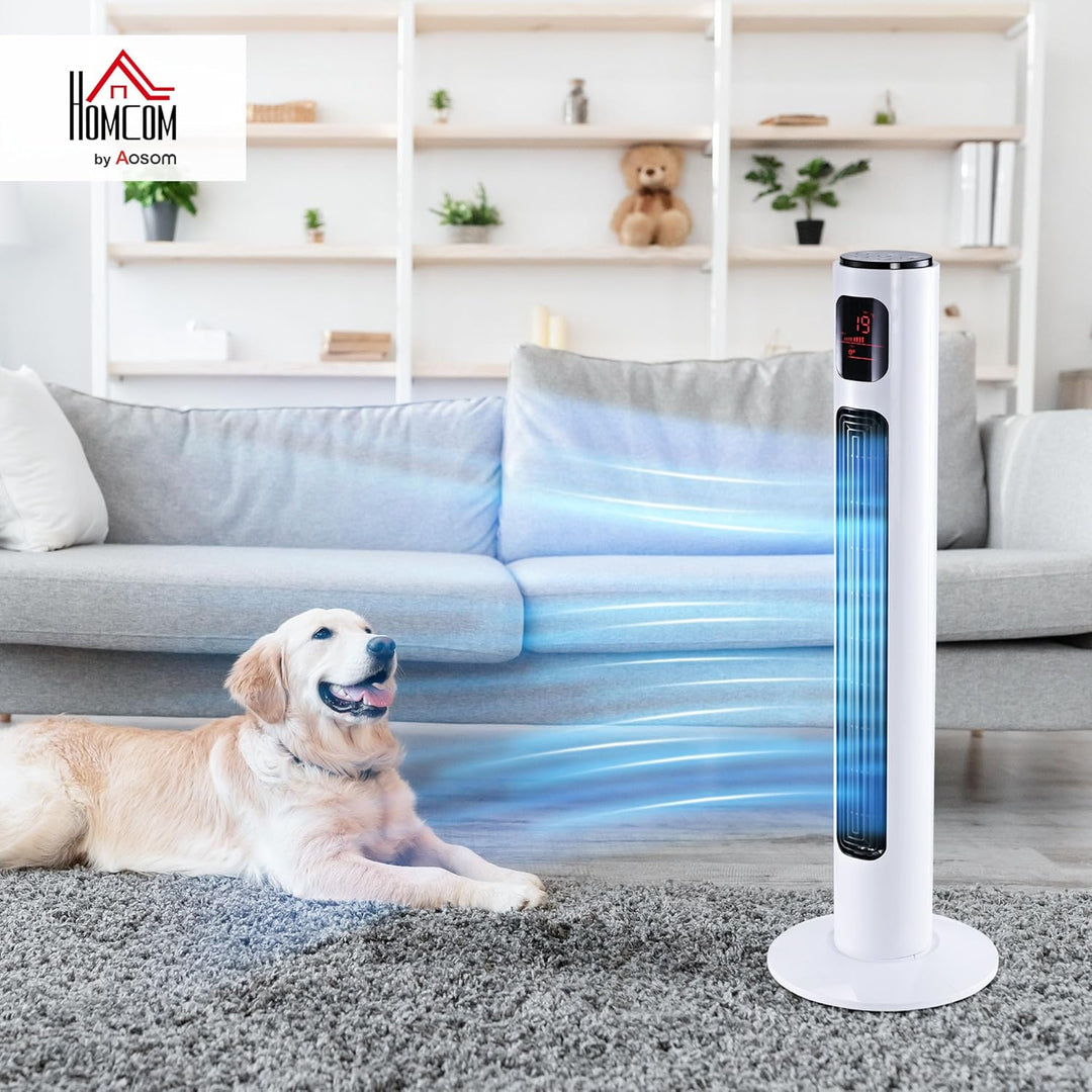 HOMCOM Turmventilator mit Fernbedienung, 96 cm Säulenventilator, 45 W Standventilator mit LED-Anzeig
