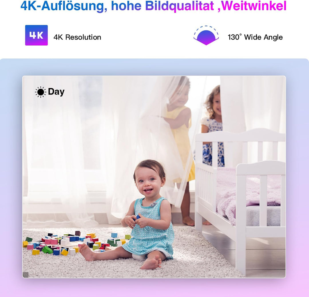 4K Kamera Ultra HD, Klein Kamera Innen, hohe Bildqualität, 130° Weitwinkel, Smarte Bewequngserkennun