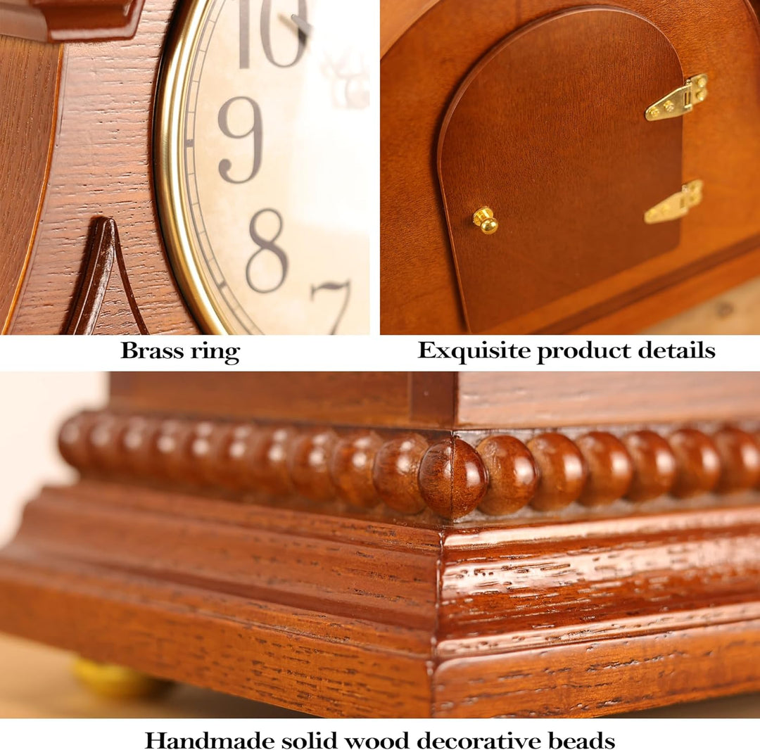 Elegante Kaminuhr im Antik-Stil – Standuhr aus Holz mit Viertelstunden- und Stundenschlag, batterieb