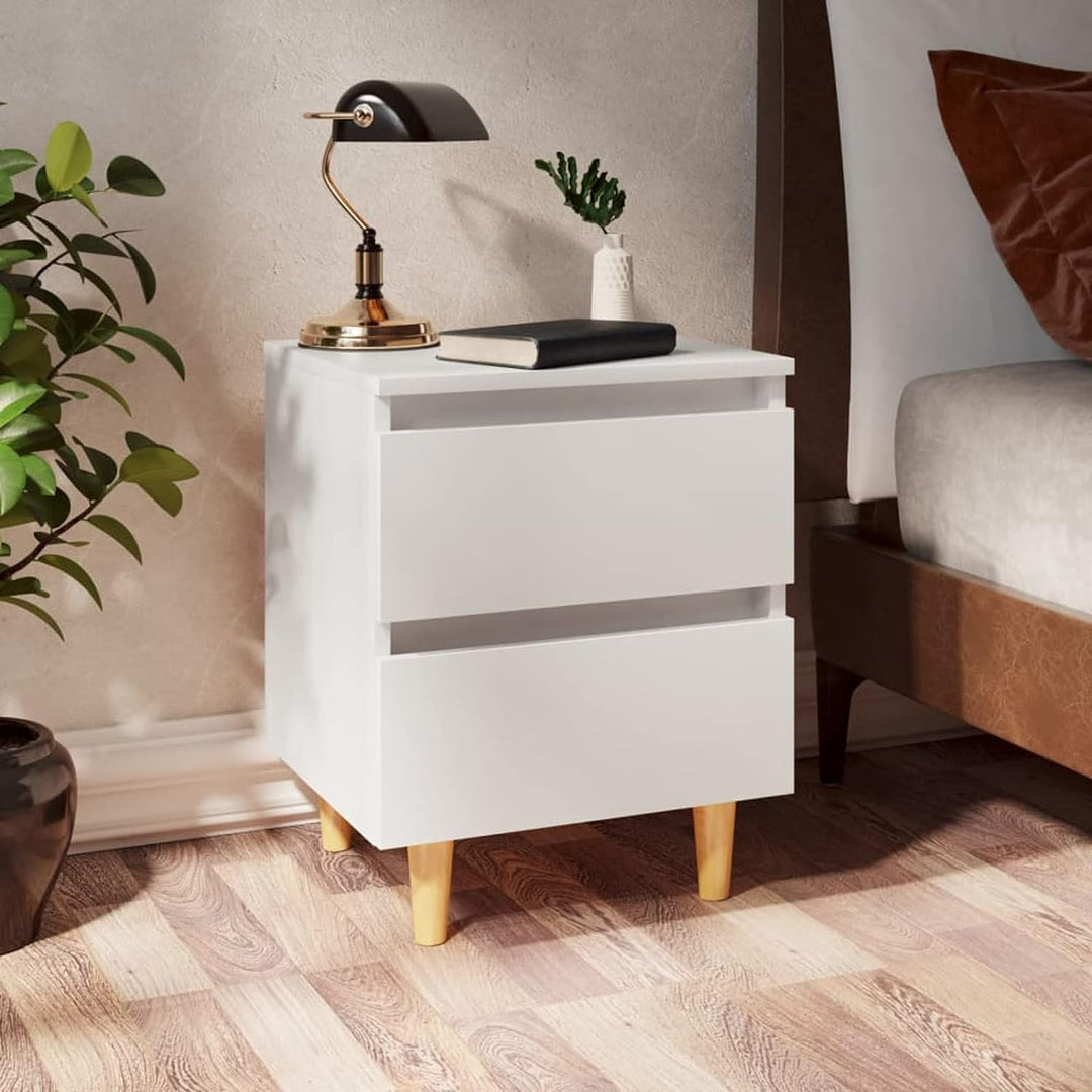Tidyard Nachttisch mit Schubladen Nachtschrank Nachtkommode Kiefernholz-Beinen 40 x 35 x 50 cm Weiss