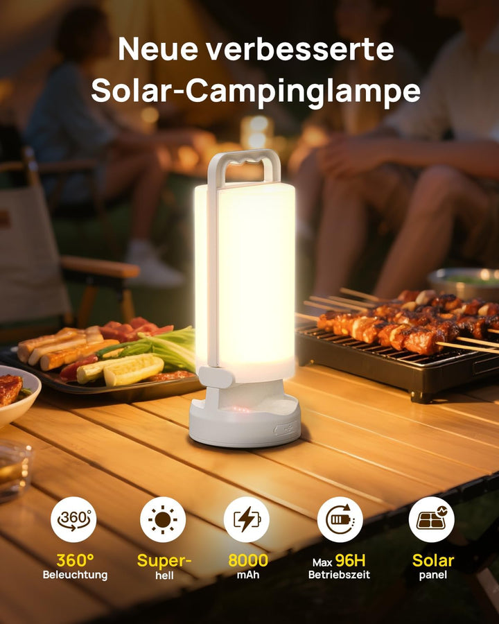Eventek Solar Campinglampe 8000mAh, Ultrahelle Faltbare LED Camping Licht mit 3 Modi und Touch-Steue