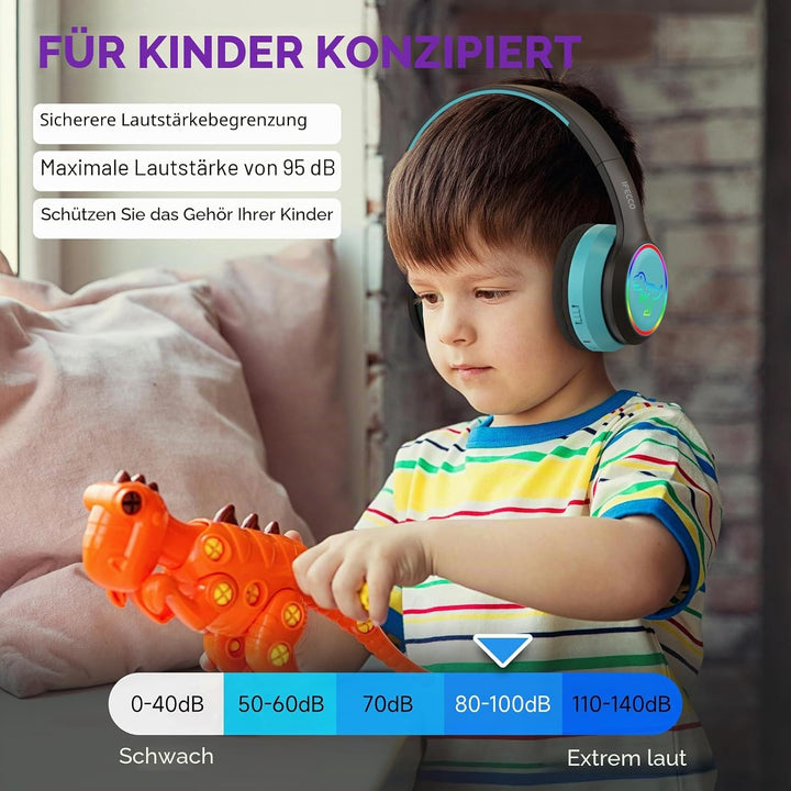 IFECCO Bluetooth Kopfhörer Kinder kabellos mit Aufbewahrungstasche, Kinderkopfhörer Over-Ear mit LED