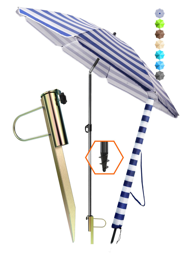 4smile Sonnenschirm Strand SunnyJoy Ø 160 cm, Blau-Weiss – 3er Set inkl. Strandschirm windfest stabi