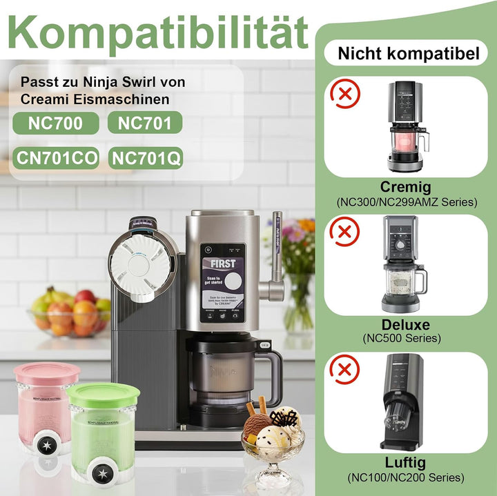 4er Pack Ersatz-Eisbehälter für Ninja Swirl, 470ml Pint-Becher mit farbigen Deckeln, Auslaufsicher &