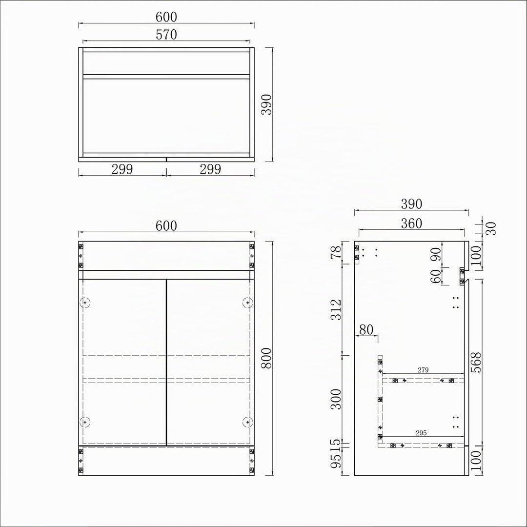Aica Sanitär Waschbeckenunterschrank 60cm Standschrank Unterschrank Badschrank Waschtischunterschran