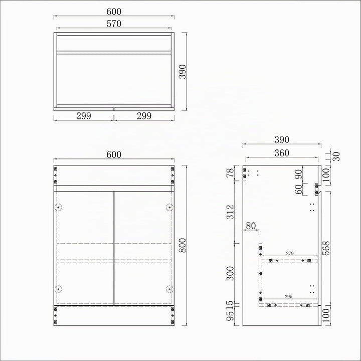 Aica Sanitär Waschbeckenunterschrank 60cm Standschrank Unterschrank Badschrank Waschtischunterschran