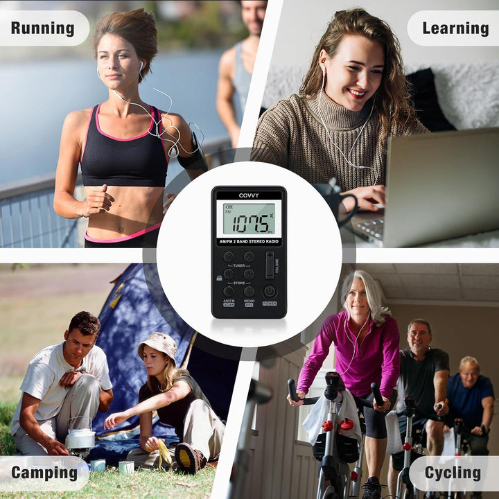 AM/FM Tragbares Radio,Covvy Digitales Pocket Mini Radio mit 500mAh 3.7V Wiederaufladbarer Akku und K