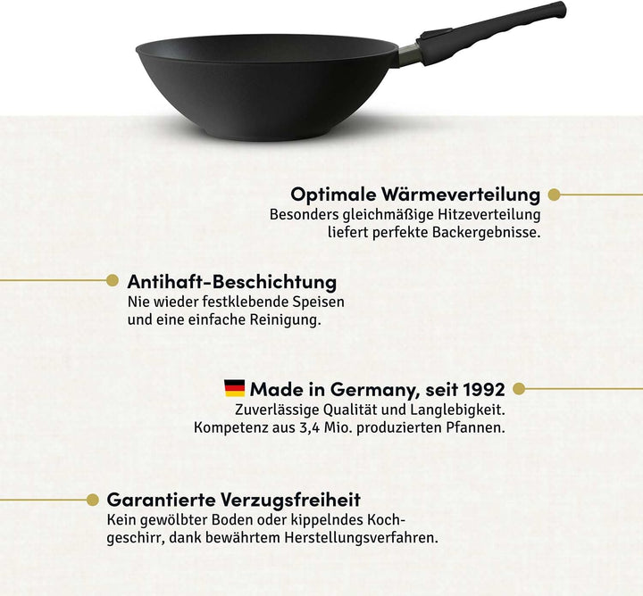 Hoffmann Wokpfanne by Bernd Zehner, Ø 30 cm, verzugsfreier Handguss, Keramikbeschichtung, Induktions