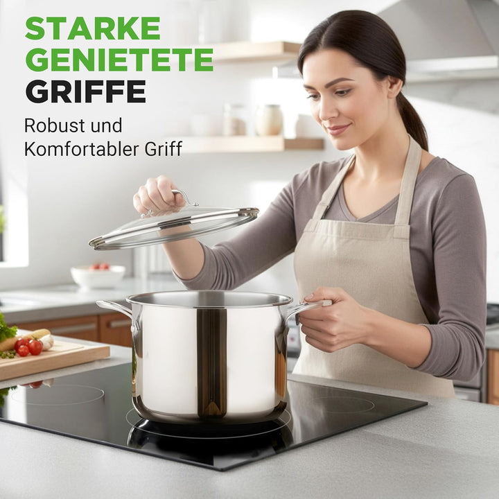 NutriChef Kochtopf gross, 8L Suppentopf Induktion aus Edelstahl mit Glasdeckel, 18/8 Grossraumtopf H
