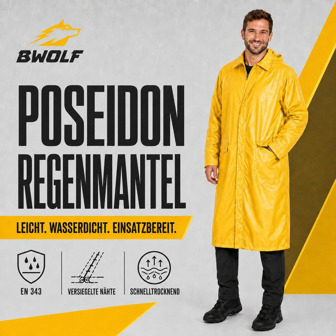 BWOLF POSEIDON Regenmantel Herren Regenmantel Wasserdichte Lange Regenjacke Outdoor Wiederverwendbar