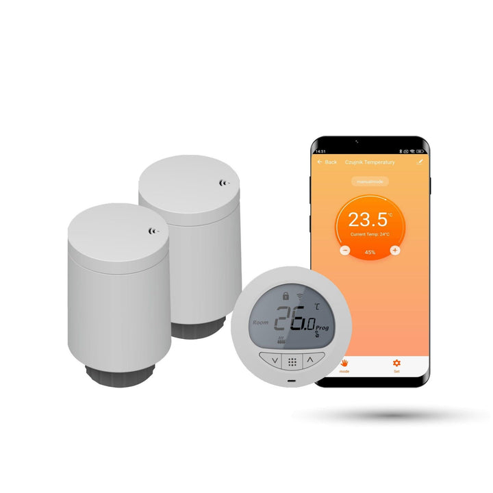 Automat-on Set für Fussbodenheizung mit 2X Smart Heizkörperthermostat und Zigbee Thermostat Fussbode