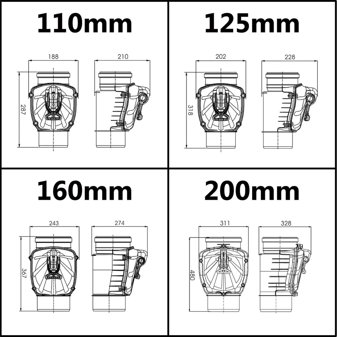 Horizontale PVC-Kunststoff-Abwasserrohre Check Rückschlagventil Rückstau verhindert 200 mm