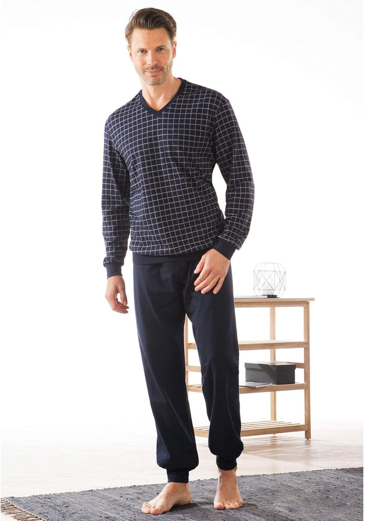 Schiesser Herren Schlafanzug lang mit Bündchen - Nightwear Set 64 Dunkelblau_159618, 64 Dunkelblau_1