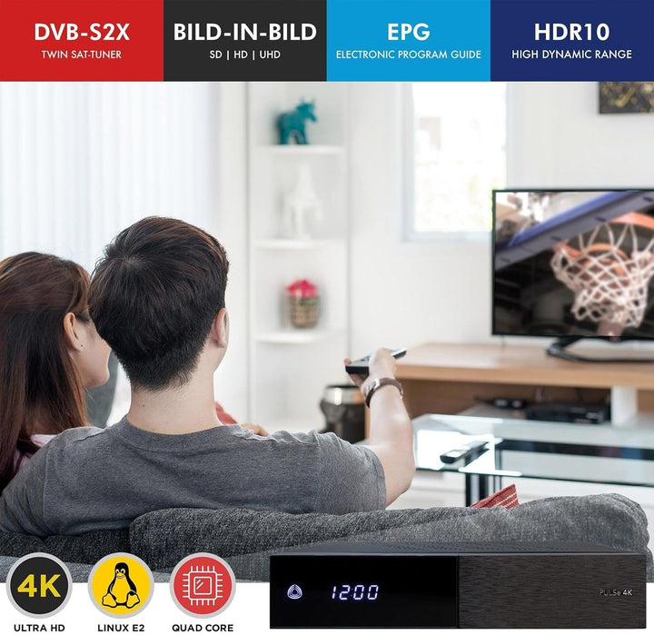 AB Pulse 4K UHD Sat Receiver (2X DVB-S2X Sat, Linux E2, PVR, H.265, HDR10, Ultra HD 2160p, 2 GB RAM