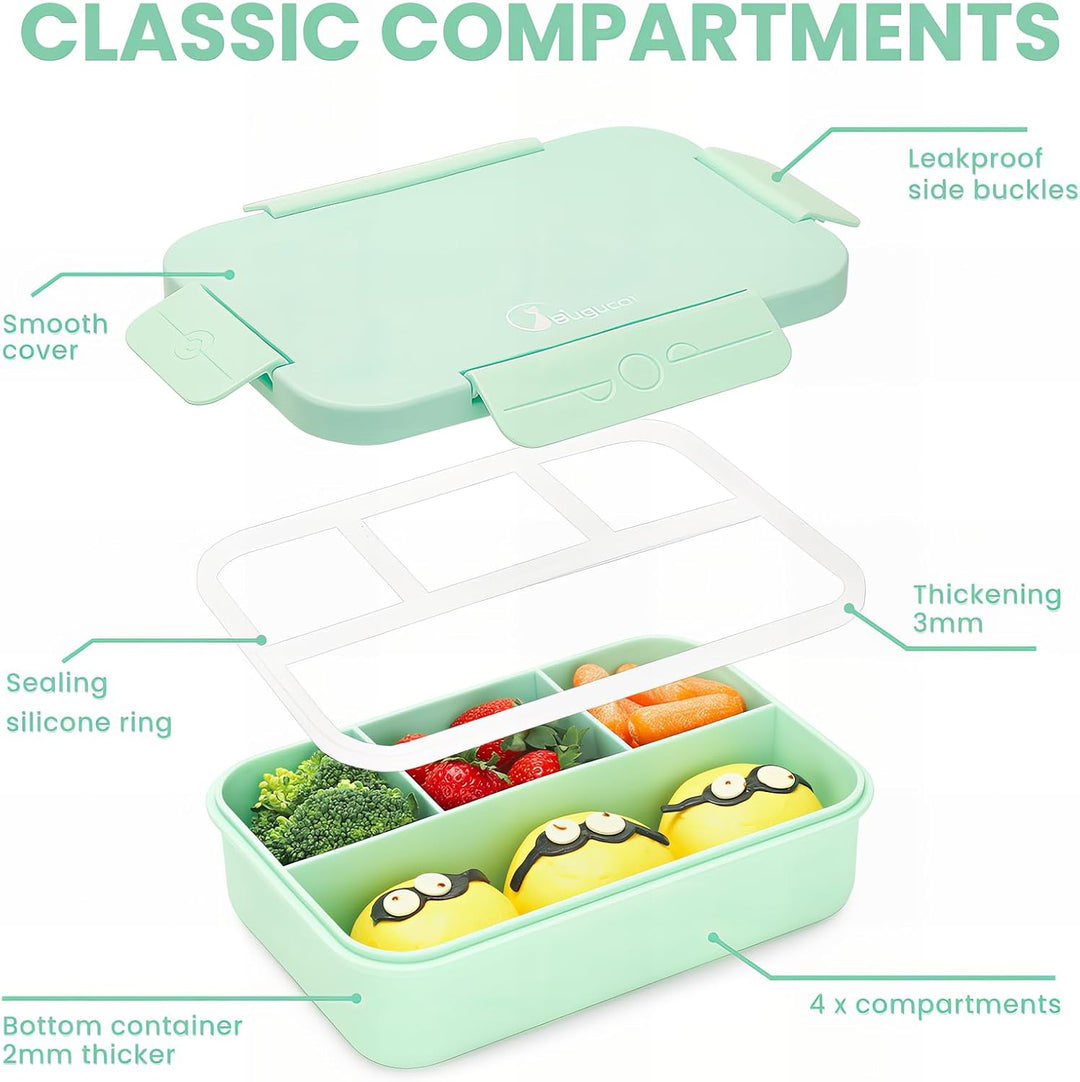 Bugucat Brotdose für Kids - Lunchbox Auslaufsicher mit 4 Fächern, Bento Box für Kinder & Erwachsene