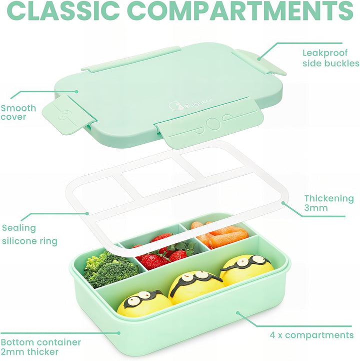 Bugucat Brotdose für Kids - Lunchbox Auslaufsicher mit 4 Fächern, Bento Box für Kinder & Erwachsene