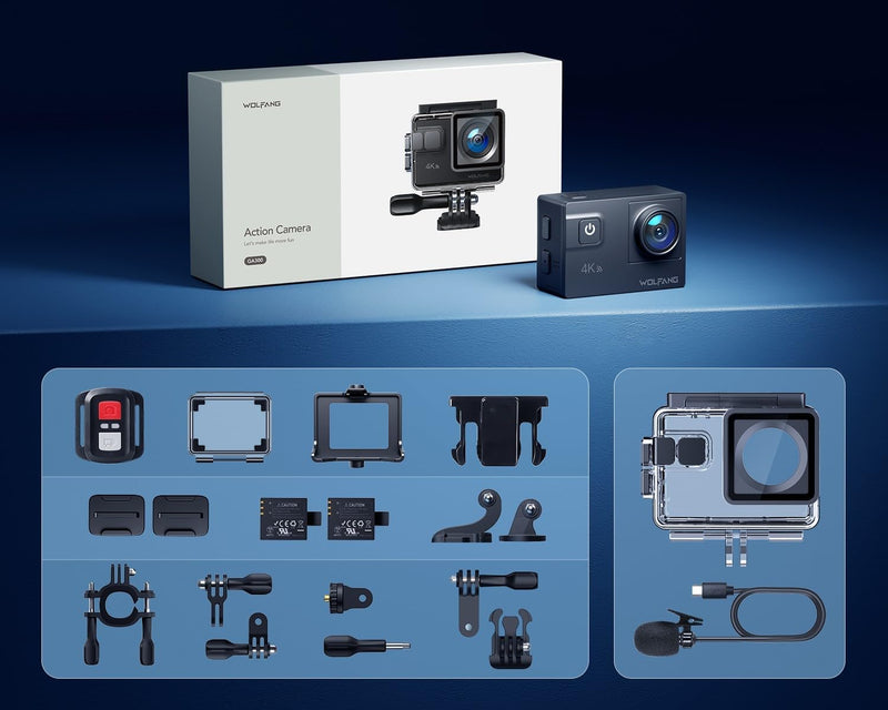 WOLFANG GA300 Action Cam 4K 60FPS Unterwasserkamera WiFi 40M wasserdichte 2.0 EIS Bildstabilisator T