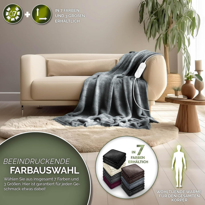 Heizdecke aus Plüsch 200 x 180 cm | elektrische Wärmedecke mit Abschaltautomatik | Kuscheldecke | Ti