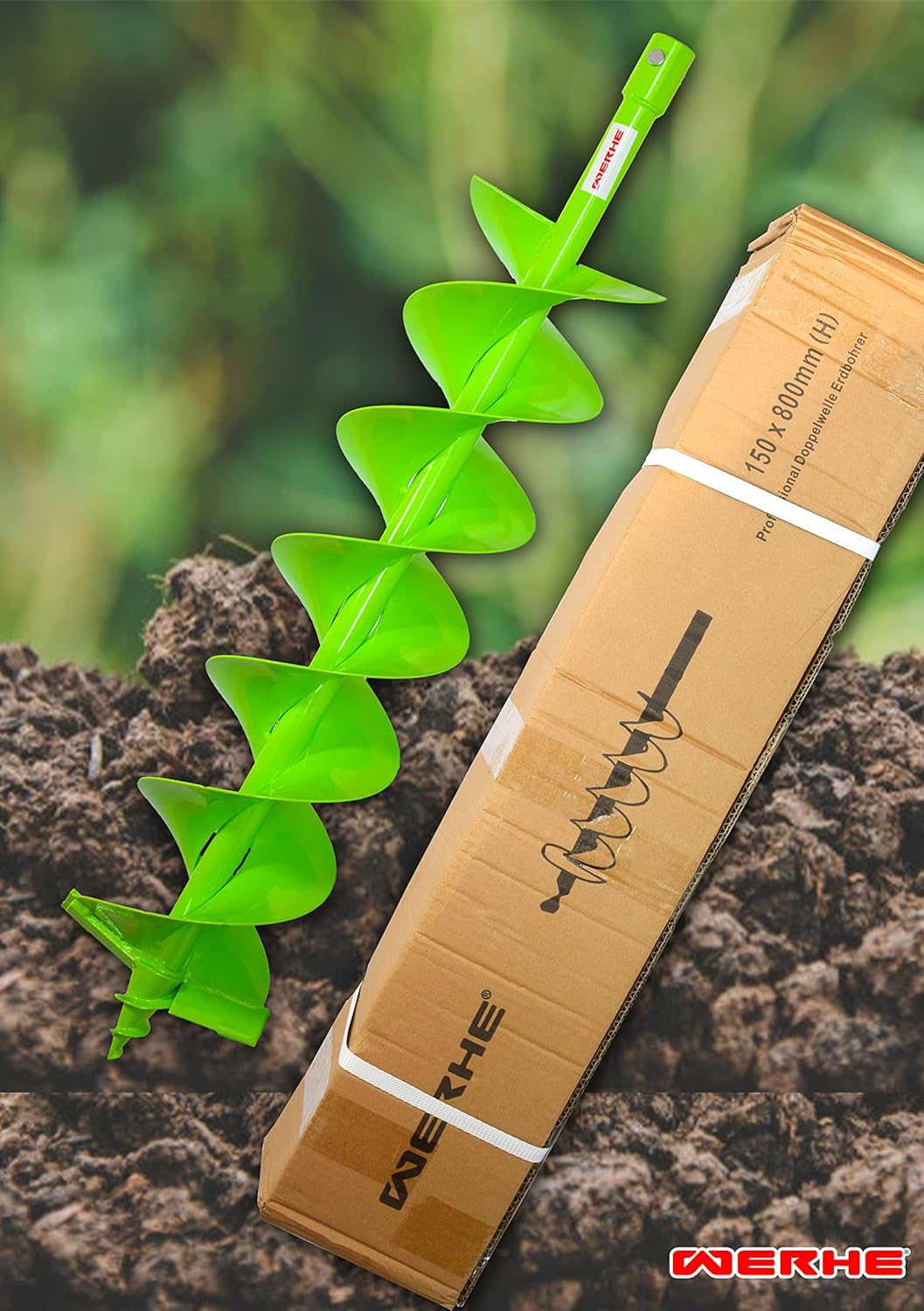 WERHE® Profi Bohrer VollStahl, Erdbohrer für bohrmaschine 150 mm Doppel-Welle extrem robust mit SDS