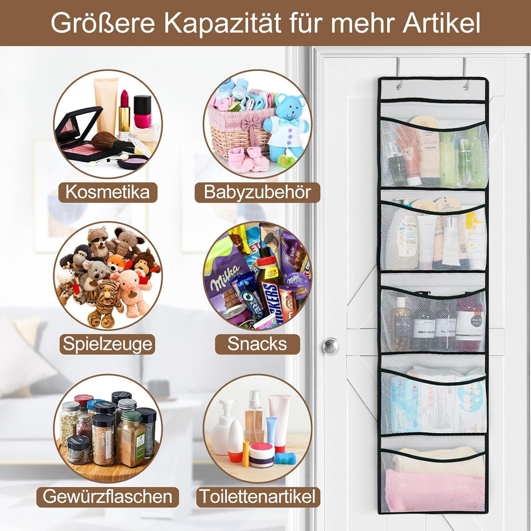 Hängeregal, Hängeorganizer mit 5 Netztaschen und 8 Klettband, Hängeaufbewahrung Schrank Kuscheltier