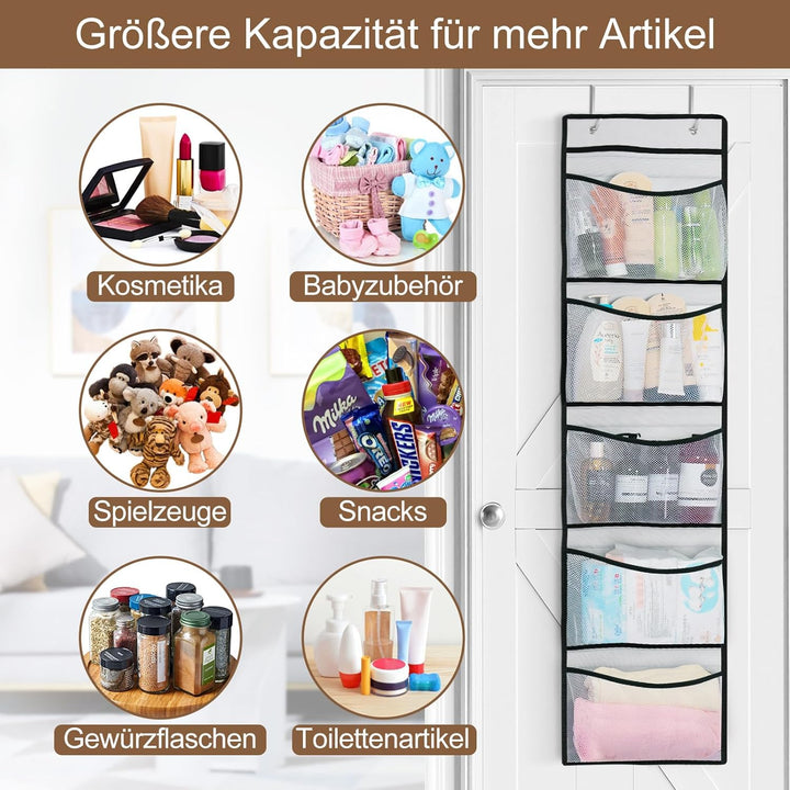 Hängeregal, Hängeorganizer mit 5 Netztaschen und 8 Klettband, Hängeaufbewahrung Schrank Kuscheltier