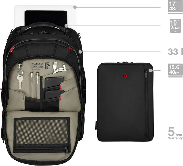 WENGER Carbon Pro Rucksack mit Tablet-Fach, Notebook bis 17 Zoll, Hülle 15.6 Zoll, Tablet bis 10 Zol