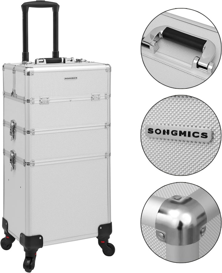 SONGMICS Kosmetikkoffer, Trolley, 3-in-1 Schminkkoffer, gross, Friseurkoffer, 35 x 25 x 69,8 cm, abs