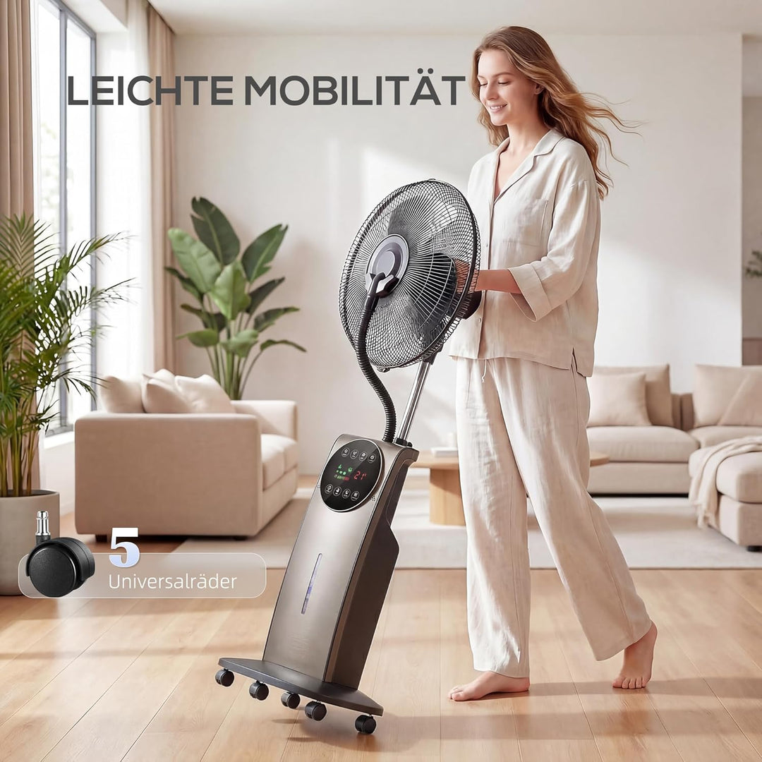 HOMCOM Ventilator mit Wasserkühlung, Luftbefeuchter, Leise Standventilator mit Sprühnebel, Mückensch