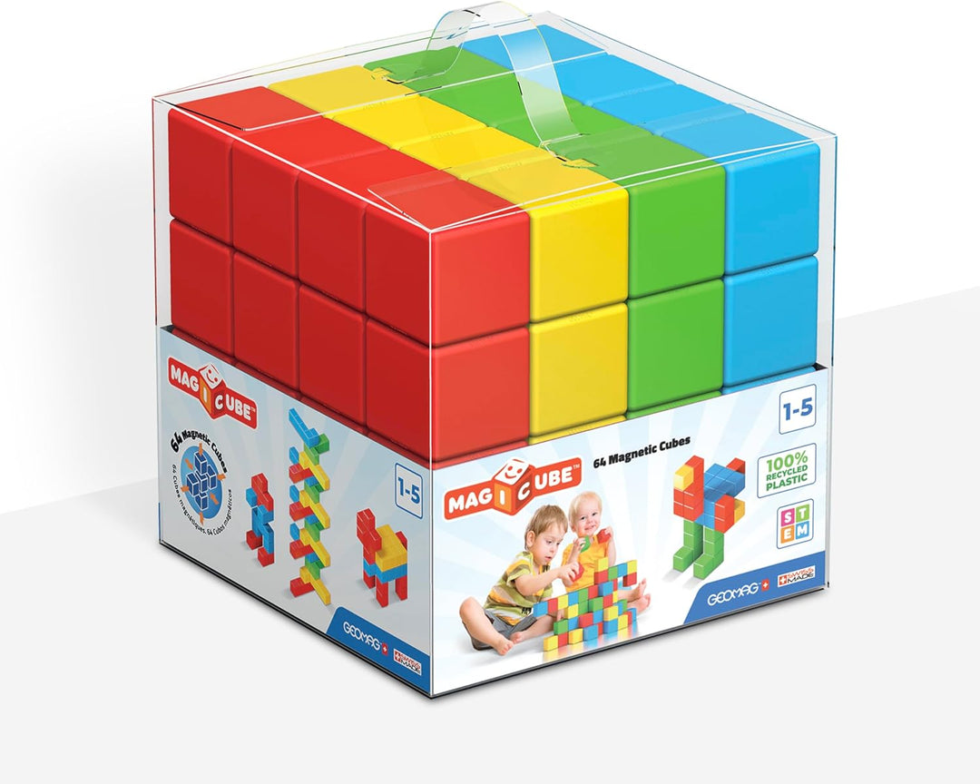 Geomag Magicube - 64 Würfel - Magnetisches Konstruktionsspielzeug für Kinder - Green Line - Lernspie