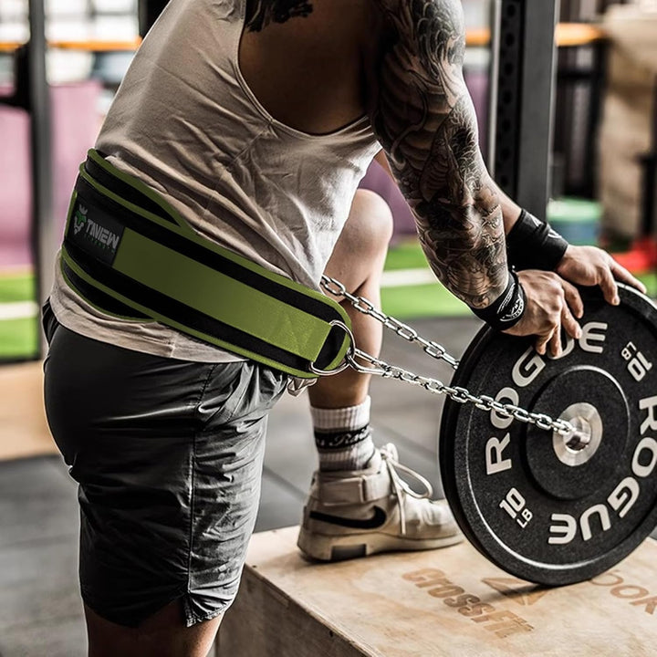 TAVIEW Dip Gürtel mit Kette Gewichteter Gürtel für Pullups mit Heavy Duty Dip Gürtel mit Kette Grün,