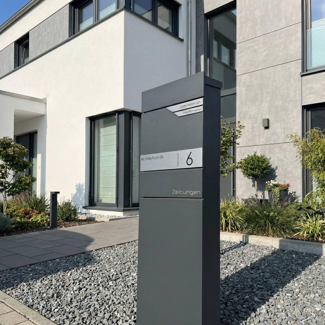 Metzler Standbriefkasten freistehend in Anthrazit RAL 7016 für 2 Parteien mit Zeitungsfach - Zwei Na