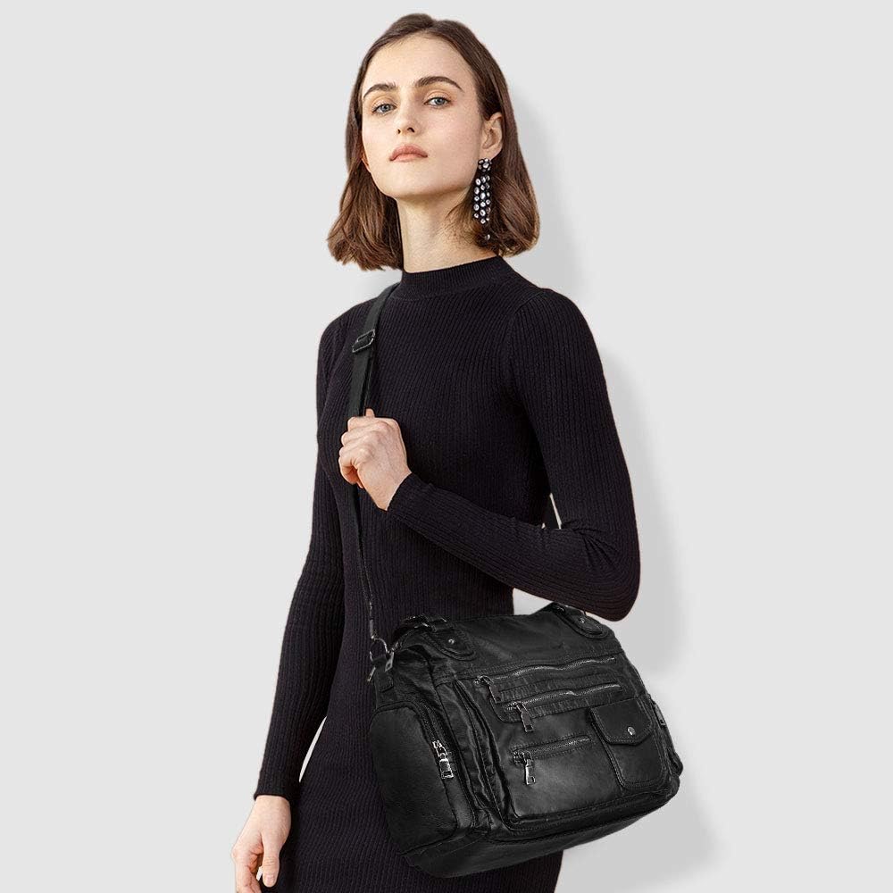 VINBAGGE Damen Handtasche Grosse Schultertasche PU Leder Henkeltasche Frauen Weiches Hobo Tasche Umh