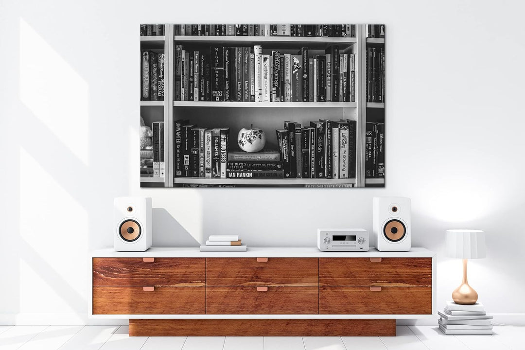 deyoli rand volles Bücherregal Format: 80x60 cm Effekt: Schwarz&amp;Weiss als Leinwandbild, Motiv fertig