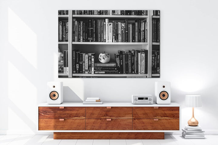 deyoli rand volles Bücherregal Format: 80x60 cm Effekt: Schwarz&amp;Weiss als Leinwandbild, Motiv fertig