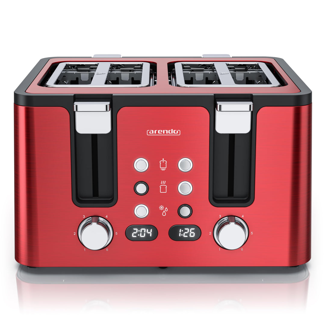 Arendo - Toaster 4 Scheiben Edelstahl - mit Brötchenaufsatz - 4 Schlitze - LED Anzeige Restzeitanzei