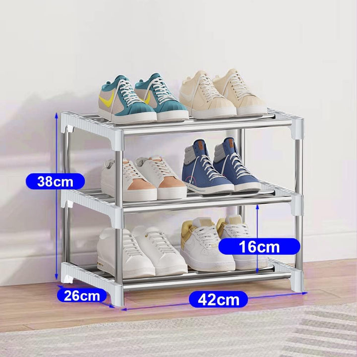 Kleines Schuhregal, stapelbares Schuhregal, 3 Etagen, Fussraumaufbewahrung, leichtes Schuhregal, Auf