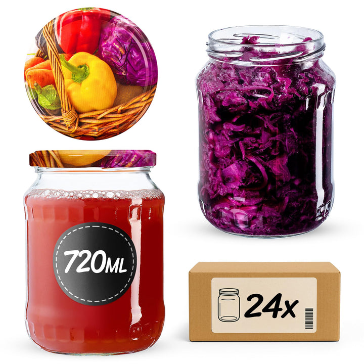 KADAX 24er Set Einmachgläser 720ml TO82 Paprika, Grosse Sturzgläser mit Schraubdeckel, Einkochgläser