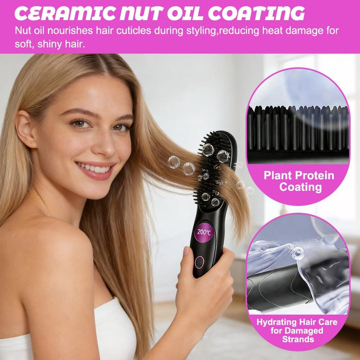 Stylingbürste für Kurze Haare Kabellos, HOVCEH Go Brush Pro Glättbürste with 3 Adjustable Heat Modes