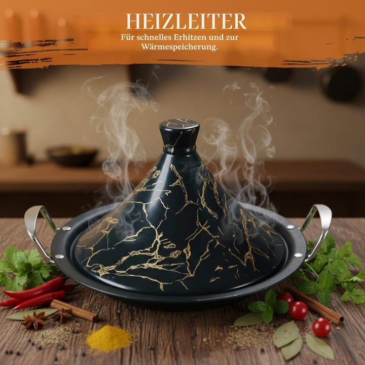 Royal Swiss Tajine 38 cm – Edelstahl mit Keramikdeckel & Dampfventil, Induktion & Alle Herdarten, En