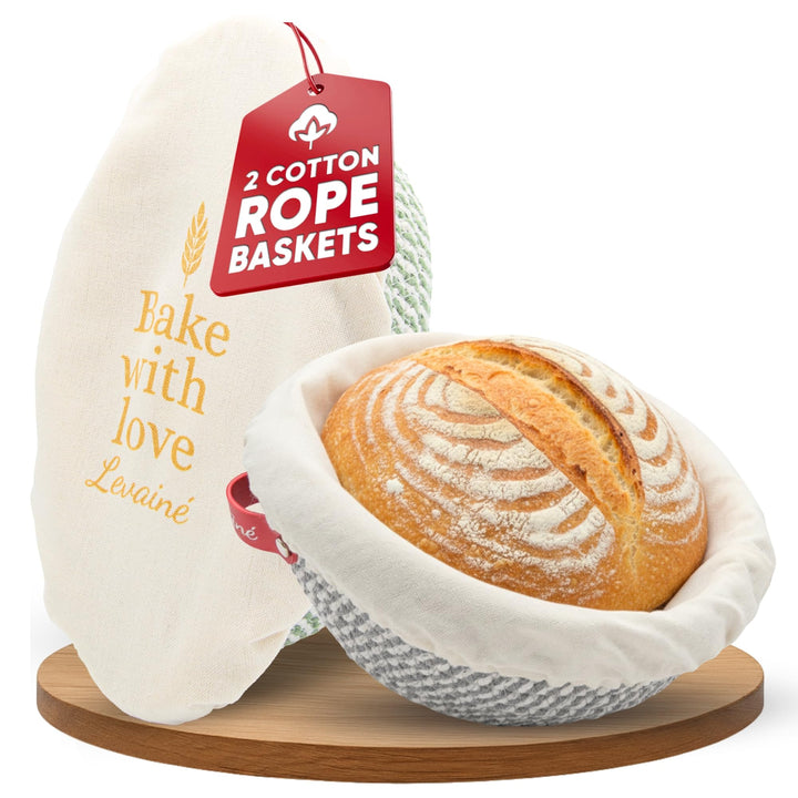 Gärkörbchen & Gärkorb Set Oval und Rund aus Baumwollseil – Banneton Brotbackkorb mit Einlagen und Ab