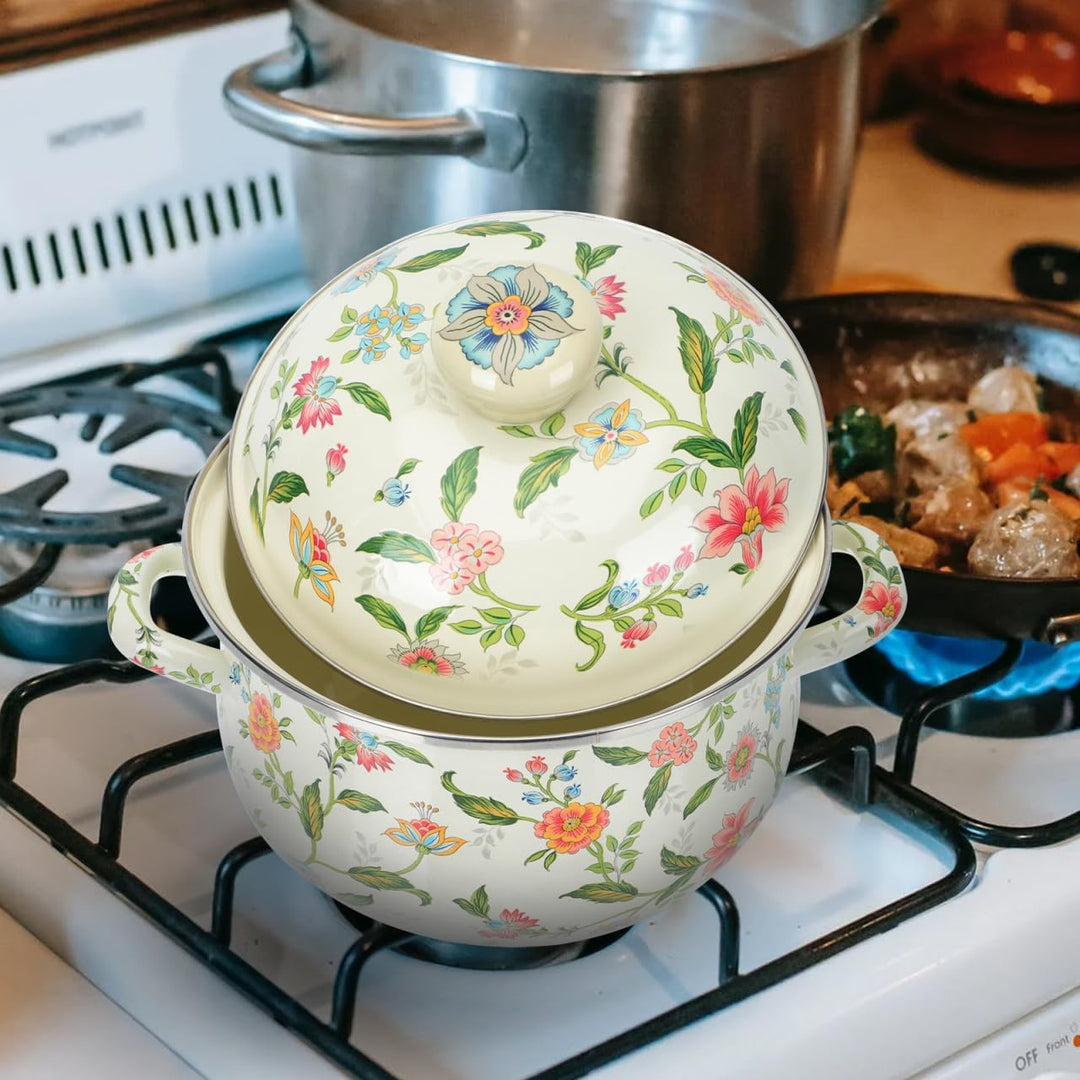 Enamel Suppentopf Retro Kochtopf 1 Stück für Induktion und Gas Praktisch Stew Pot Mit Komfortablem G