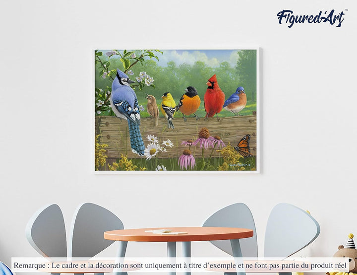 Figured'Art Malen Nach Zahlen Erwachsene Mit Rahmen Vögel am Zaun - Paint by Numbers Basteln DIY Bas