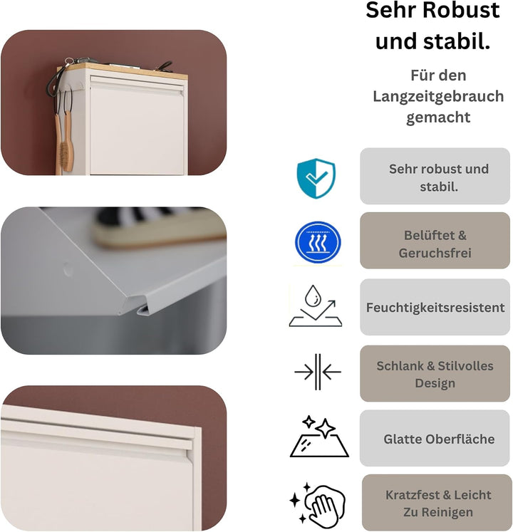 furni24 Schuhschrank Schmal – Platzsparender Metall-Schuhschrank mit Magnetklappen, Platz für 4-6 Pa