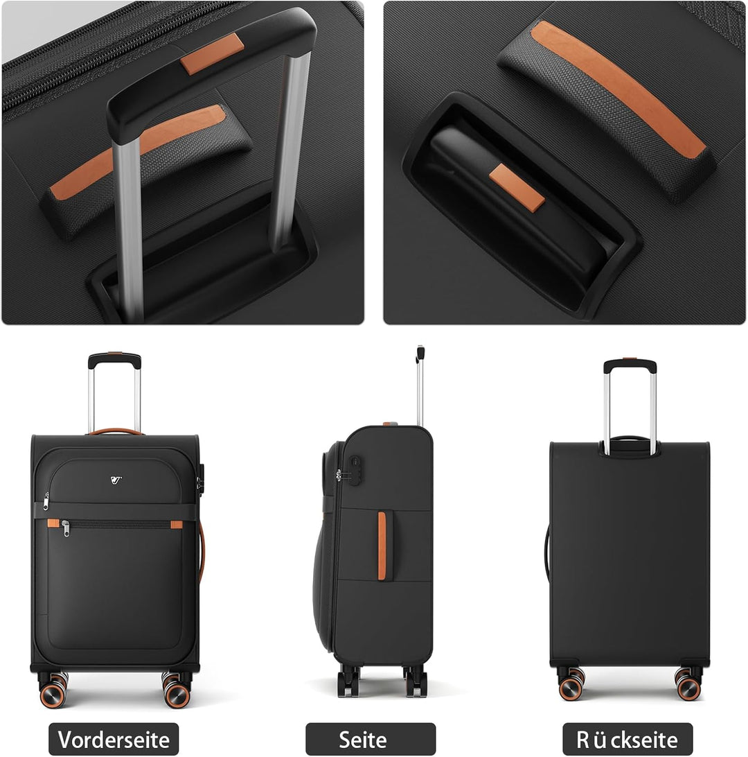 Weichschalenkoffer mittelgross 66x44x28cm - Stoff Koffer Trolley - Leicht Reisekoffer mit 4 Rollen &