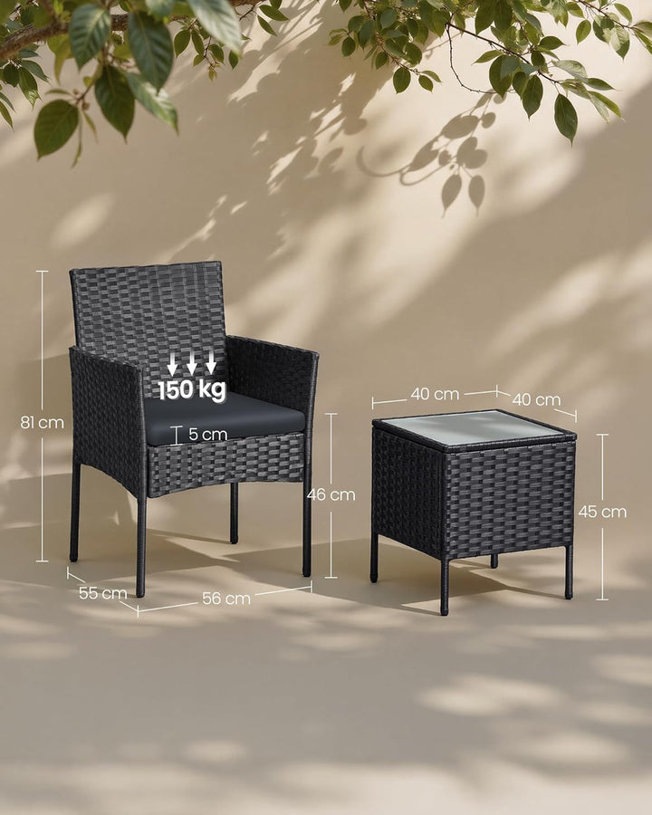 SONGMICS Balkonmöbel, Gartenmöbel-Set, aus PE-Polyrattan, Lounge-Set, Tisch und 2 Stühle, Terrassenm
