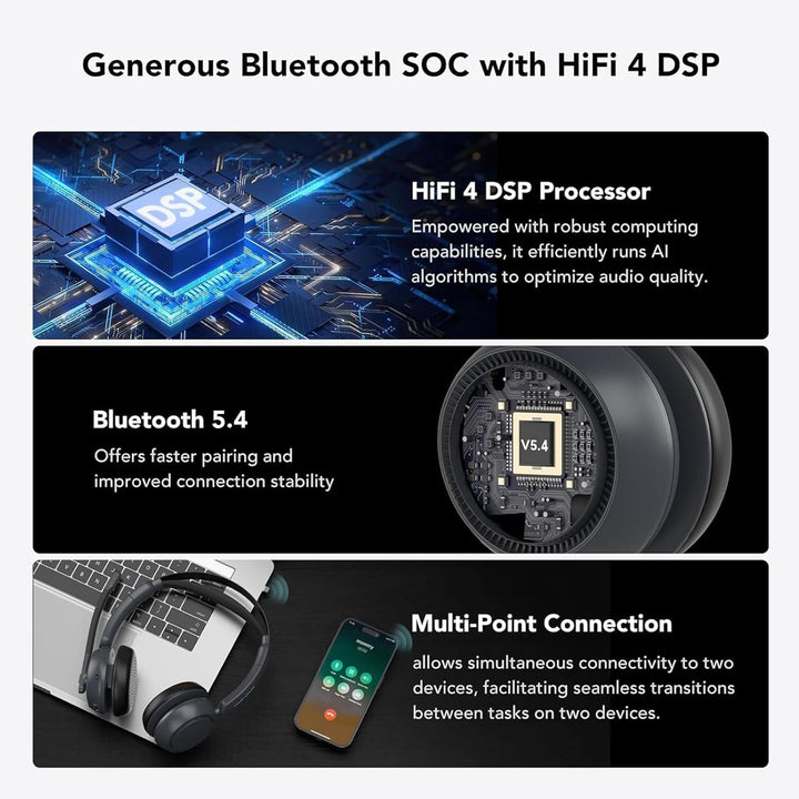 Nuroum HP31D(3rd Gen) Bluetooth Headset mit Mikrofon Wireless, AI Rauschunterdrückung für Anrufe/45H