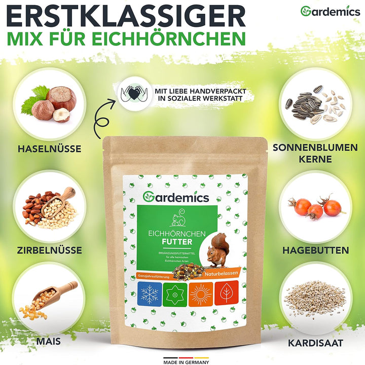Gardemics Eichhörnchen Futter mit extra vielen Haselnüssen [2kg] I Artgerechtes Eichhörnchenfutter o